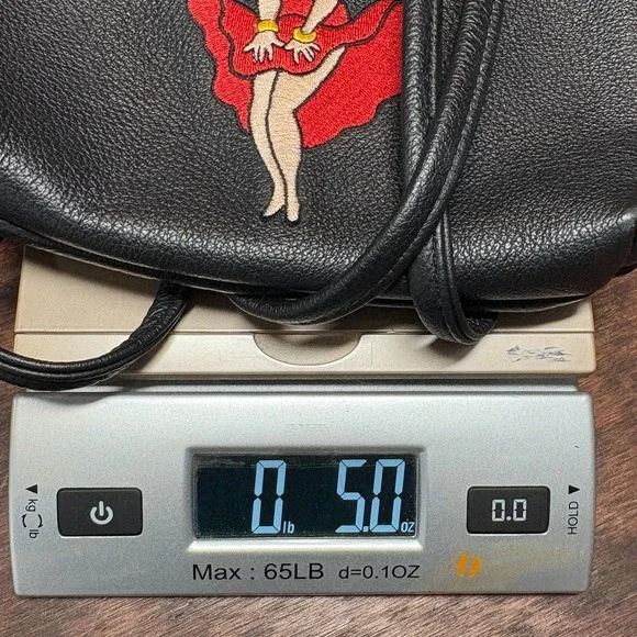 Vtg Betty Boop Embroidered Leather Crossbody Bag Black 90s Rare Novelty Pop Art - Picture 14 of 14